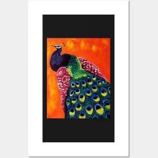 Look At Me - Peacock with Orange Background Posters and Art